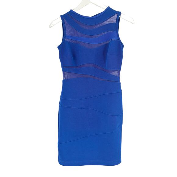 TADASHI Dress Size S Blue Mesh Cut Outs Mini Sheath - Picture 3 of 6